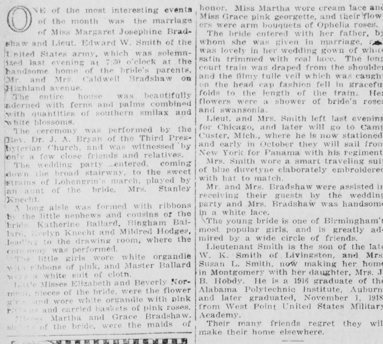 Margaret Josephine Bradshaw-Lieut. Edward W. Smith